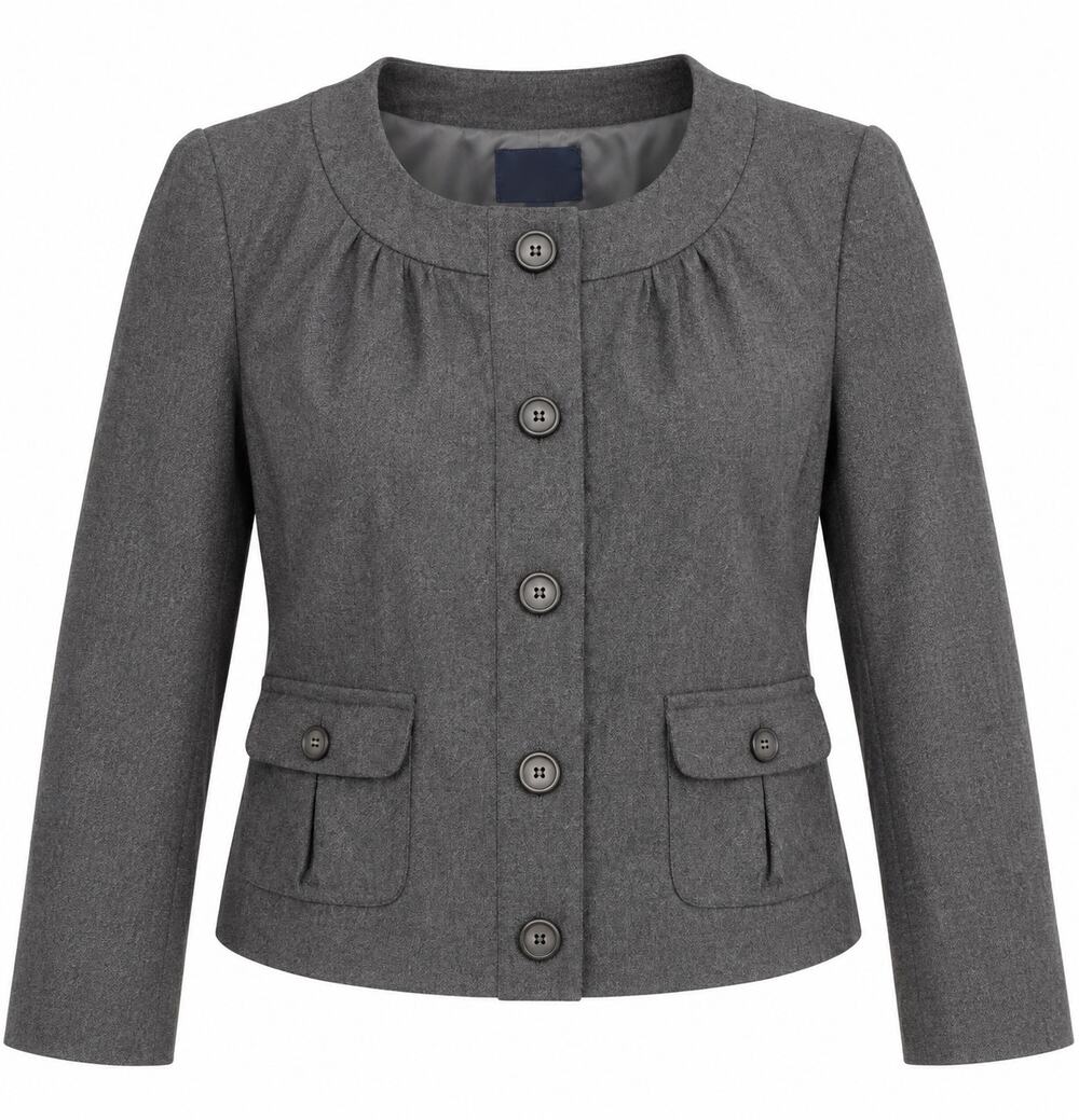 J.Crew Size 4 Gray Wool Jacket Cropped Round Neck Preppy Old Money